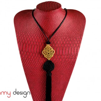 Necklace designed with pattern pendant and black tassel